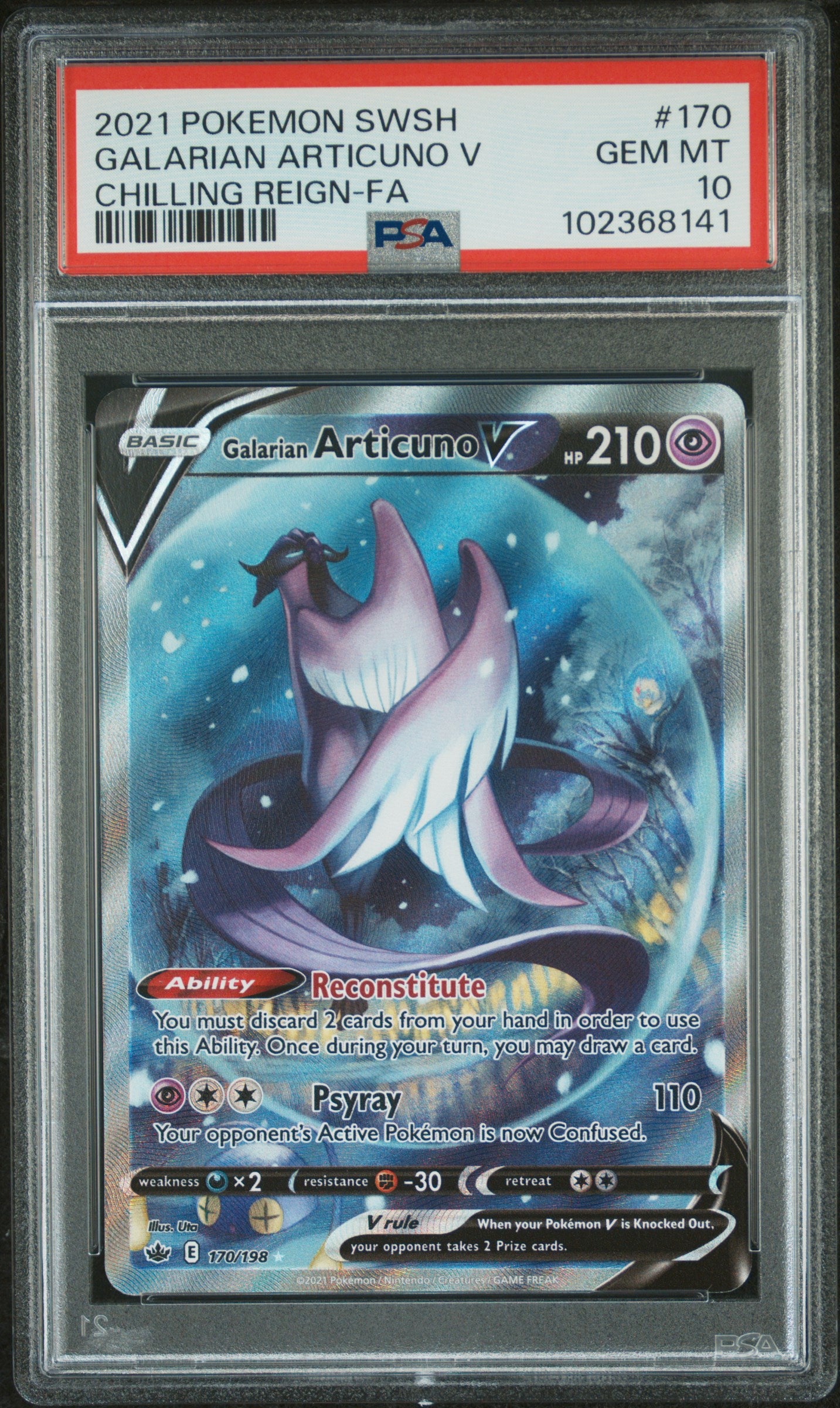 Galarian Articuno V #170 - Chilling Reign - PSA 10