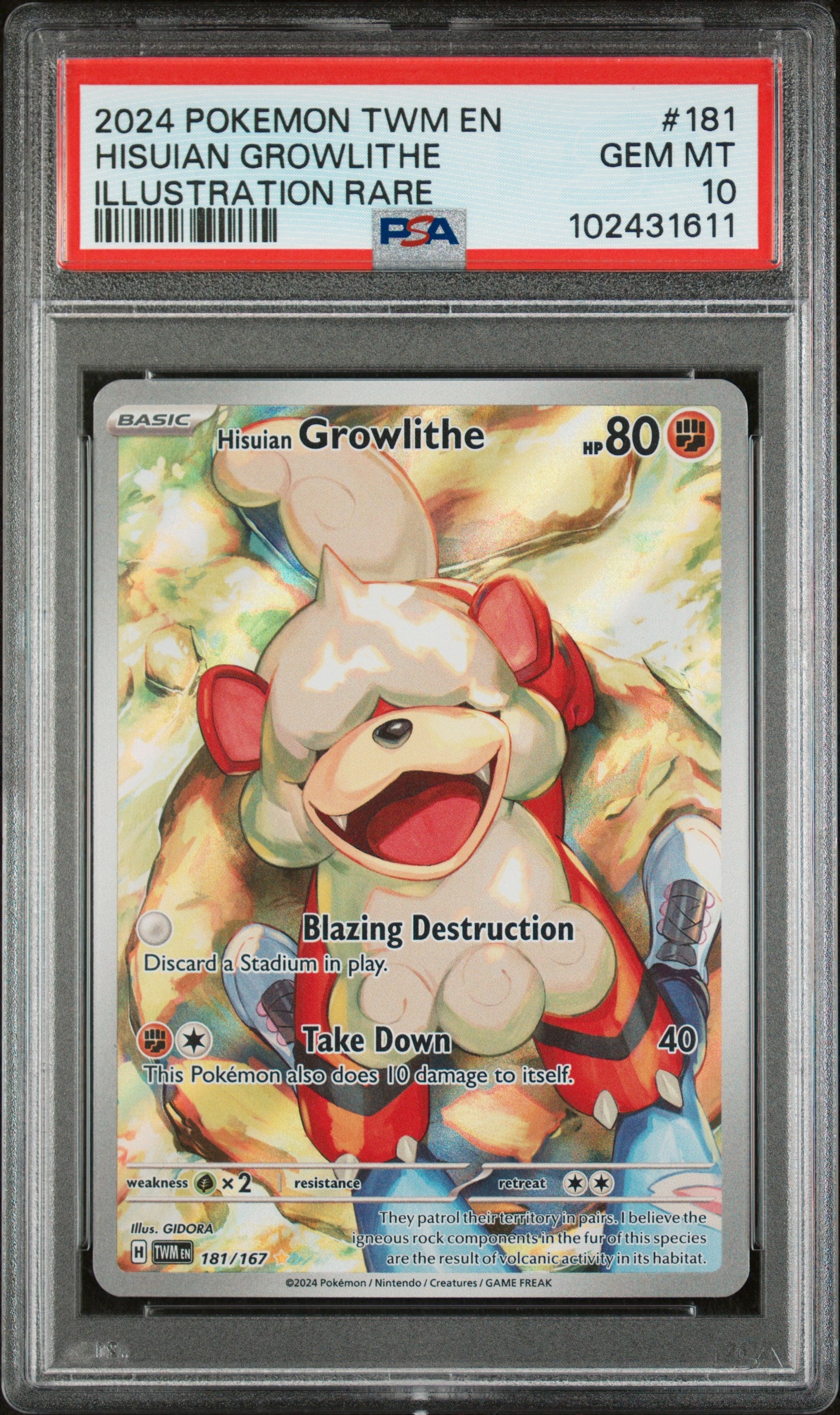 Hisuian Growlithe #181 - Twilight Masquerade - PSA 10