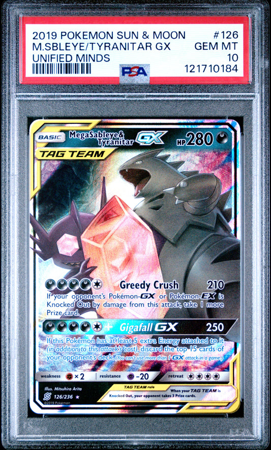 MegaSableye & Tyranitar GX #126 - Unified Minds - PSA 10