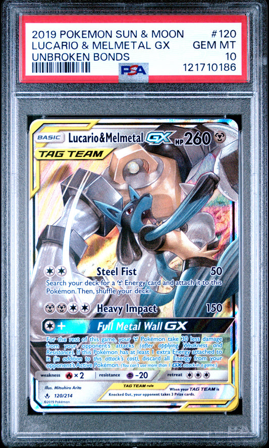 Lucario & Melmetal GX #120 - Unbroken Bonds - PSA 10