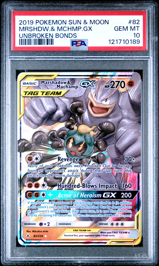 Marshadow & Machamp GX #82 - Unbroken Bonds - PSA 10