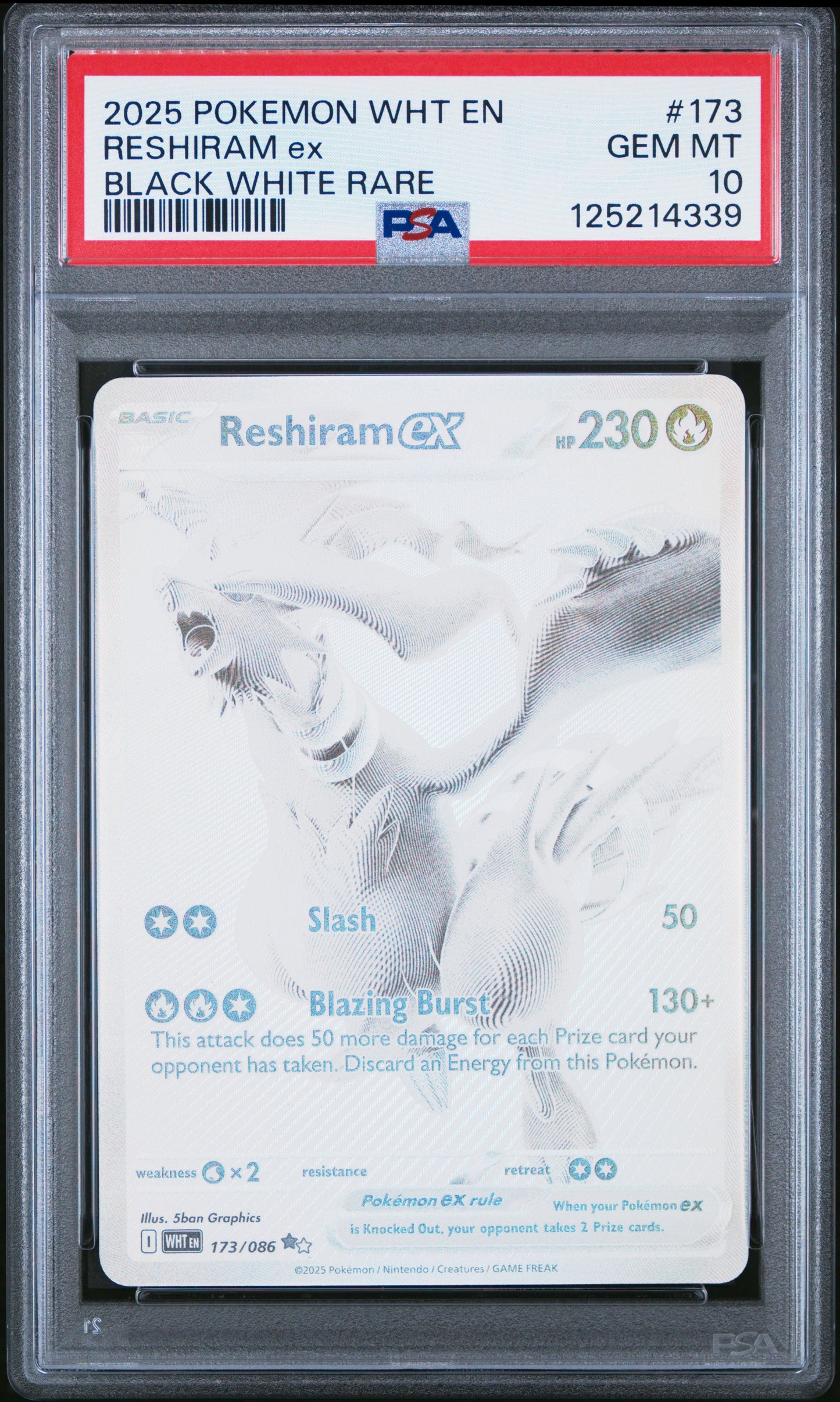 Reshiram EX #173 - White Flare - PSA 10