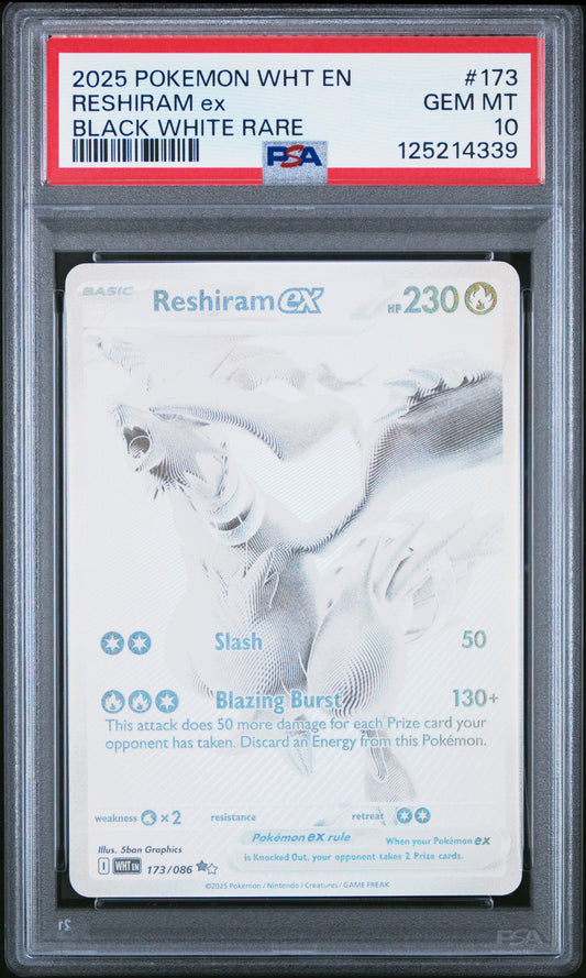 Reshiram EX #173 - White Flare - PSA 10