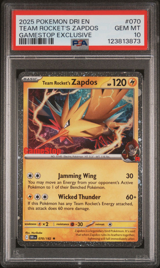 DRI EN-DESTINED RIVALS 070 TEAM ROCKET'S ZAPDOS GAMESTOP EXCLUSIVE PSA 10
