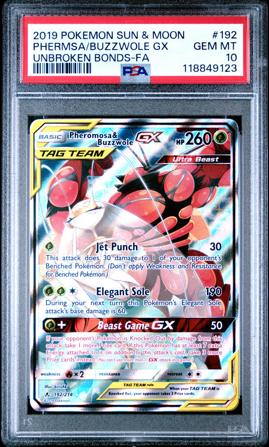 Phermosa & Buzzwole GX #192 - Unbroken Bonds - PSA 10