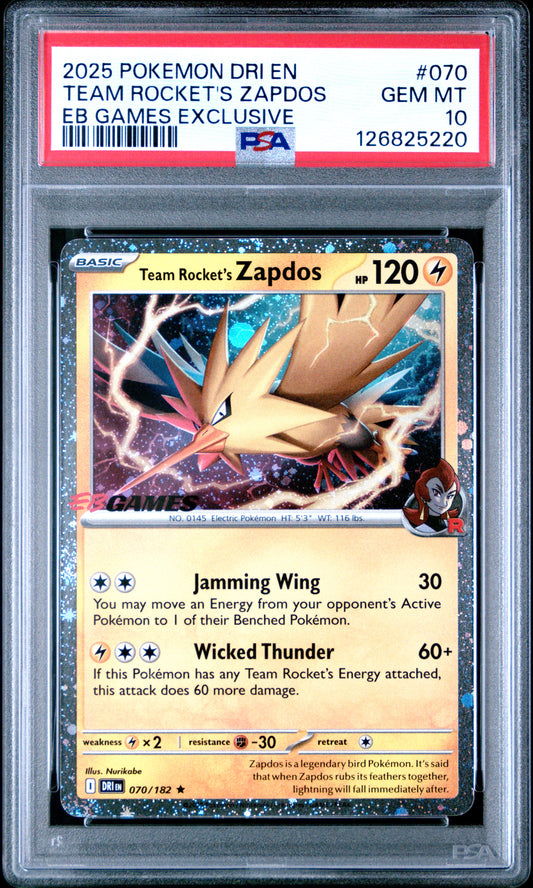 Team Rocket's Zapdos #70 - Destined Rivals - EB GAMES Promo - PSA 10