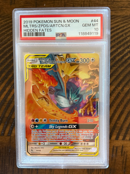 Moltres & Zapdos & Articuno GX #44 - Hidden Fates - PSA 10