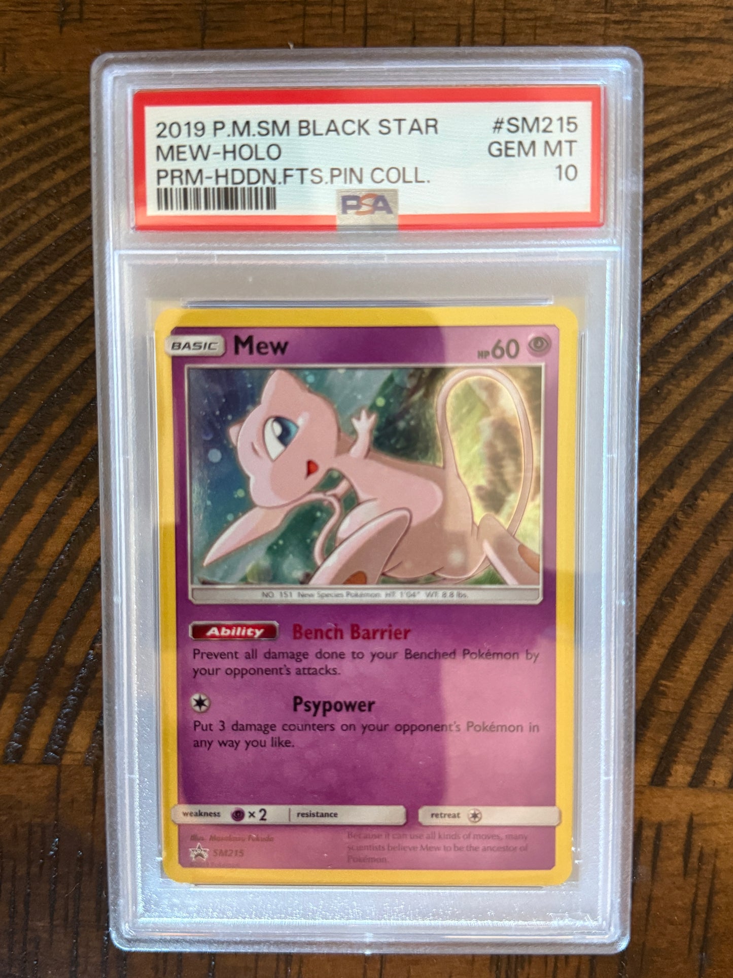 Mew #SM215 - Hidden Fates Pin Collection - PSA 10 (LOW POP; 189)