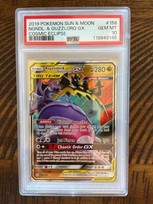 Naganadel & Guzzlord GX #158 - Cosmic Eclipse - PSA 10