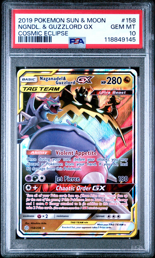 Naganadel & Guzzlord GX #158 - Cosmic Eclipse - PSA 10