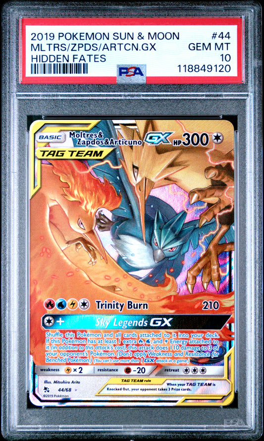 Moltres & Zapdos & Articuno GX #44 - Hidden Fates - PSA 10