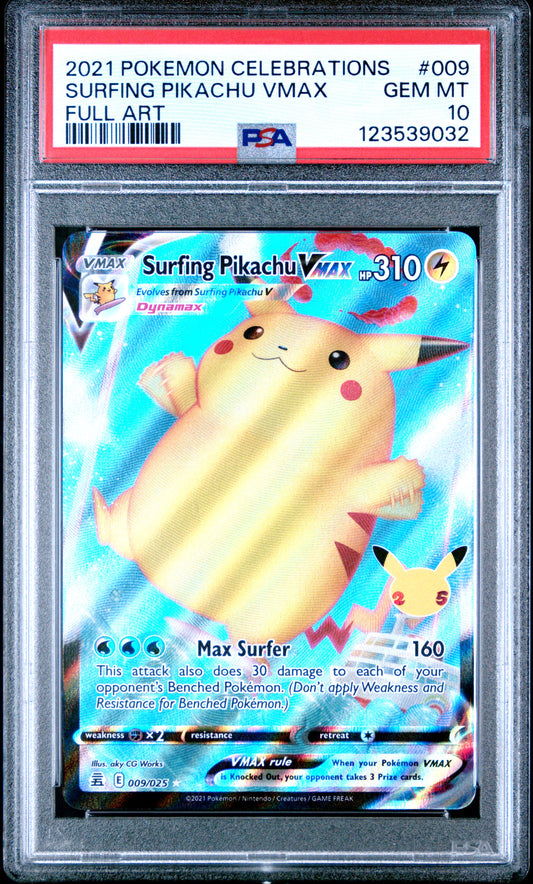 Surfing Pikachu #009 - Celebrations - PSA 10
